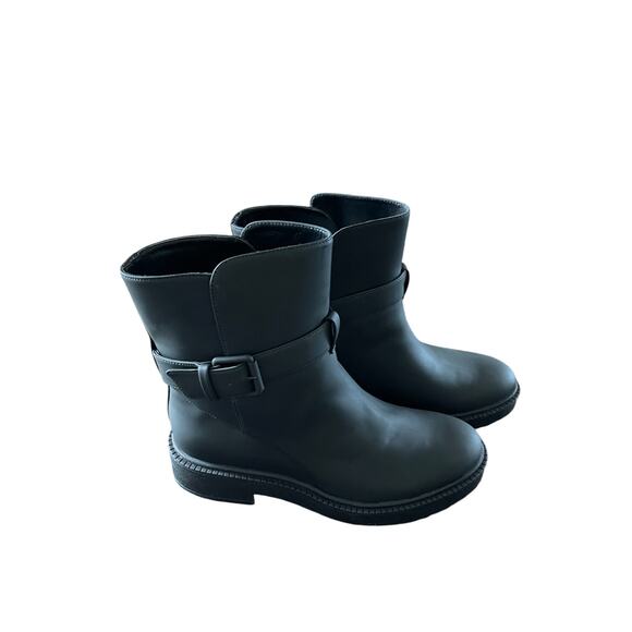 Vince Kaelyn Leather Ankle Boots Waterproof Pull On Buckle Strap Black Size 8M - Picture 5 of 16